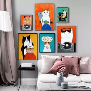 Cartoon Cute Cat Modern Posters Canvas Paint Wall NO Frame
